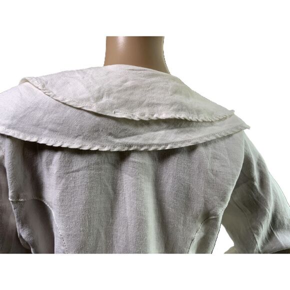 Live A Little Cream Linen Ruffle V-neck Button Front Blouse Size Medium - Picture 9 of 13